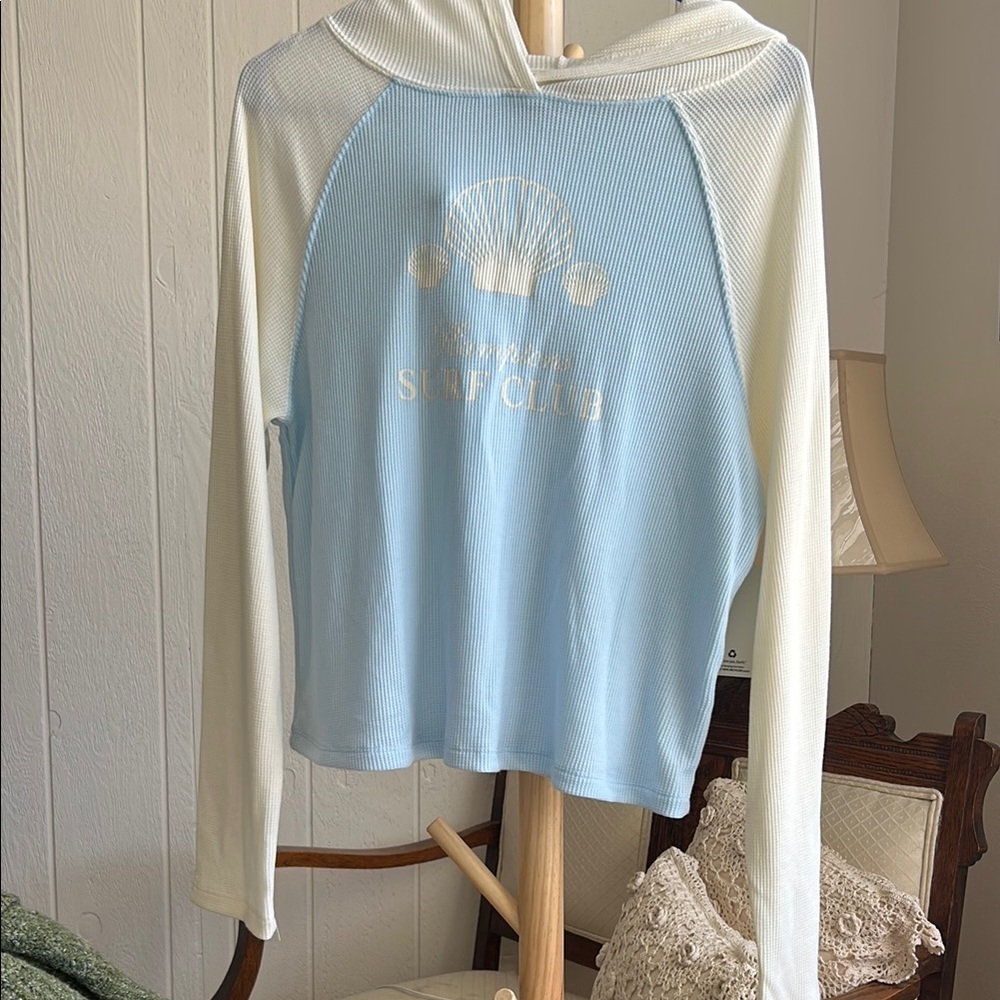 Pink Republic Light Blue and White Long Sleeve Tee with Hood